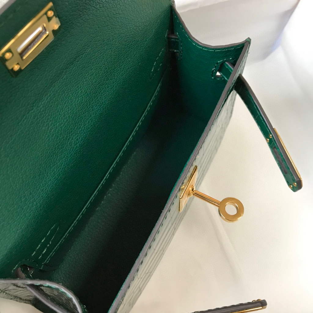 Hermes Kelly Bag Designer Hermes 19CM Shoulder Mini Bag Green 20452