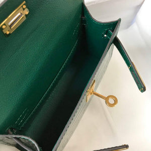 Hermes Kelly Bag Designer Hermes 19CM Shoulder Mini Bag Green 20452 - Default Title - View 9