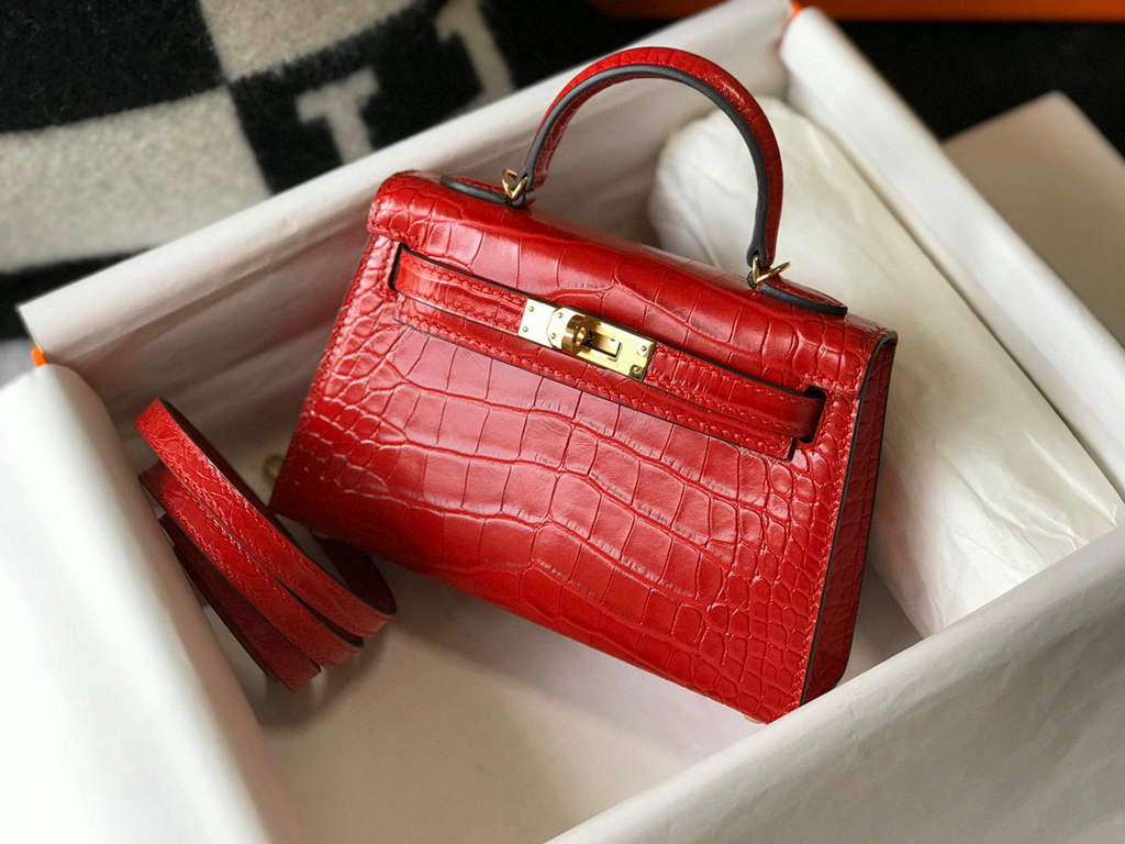 Hermes Kelly Bag Designer Hermes 19CM Shoulder Mini Bag Red 20454