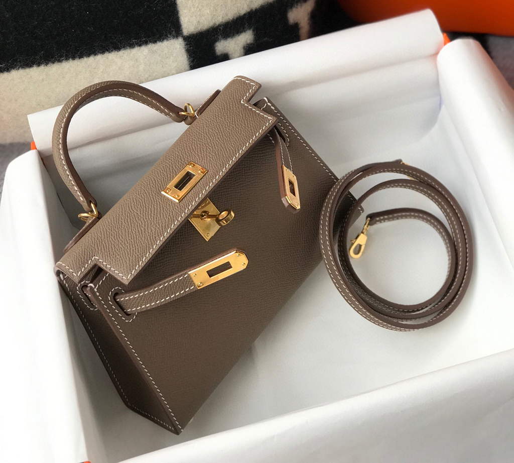 Hermes Kelly Bag Hermes 19CM Epsom Shoulder Mini Bag Dark gray 20461
