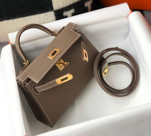 Hermes Kelly Bag Hermes 19CM Epsom Shoulder Mini Bag Dark gray 20461 - Default Title - View 5
