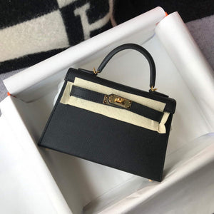 Hermes Kelly Bag Hermes 19CM Epsom Shoulder Mini Bag Black Gold buckle 20455 - Default Title - View 1