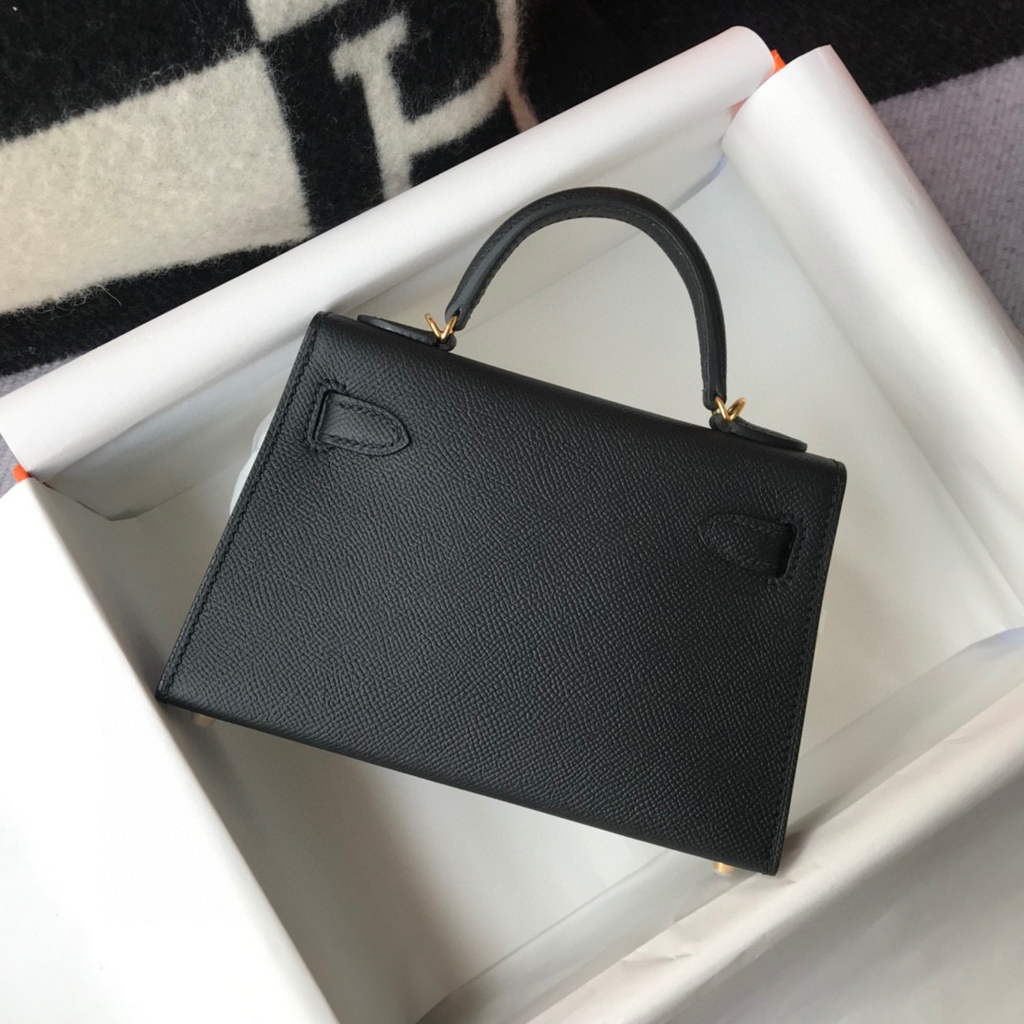 Hermes Kelly Bag Hermes 19CM Epsom Shoulder Mini Bag Black Gold buckle 20455