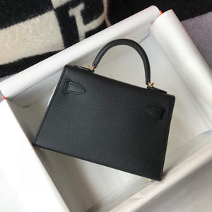 Hermes Kelly Bag Hermes 19CM Epsom Shoulder Mini Bag Black Gold buckle 20455 - Default Title - View 2