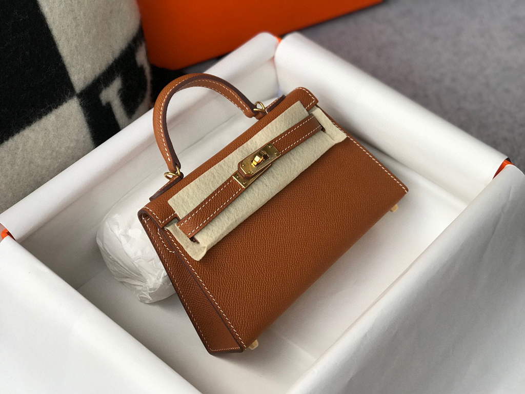 Hermes Kelly Bag Hermes 19CM Epsom Shoulder Mini Bag Tan 20467