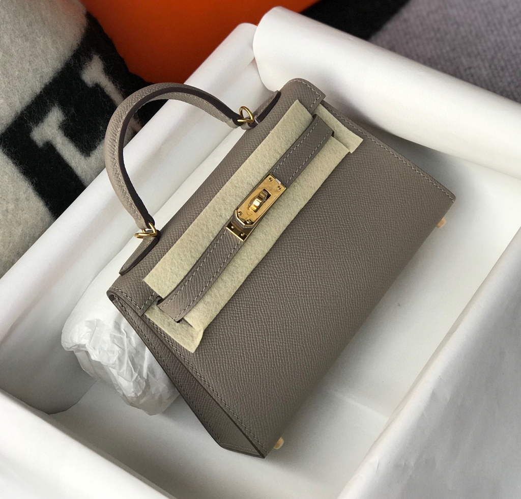 Hermes Kelly Bag Hermes 19CM Epsom Shoulder Mini Bag Gray 20468