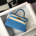 Hermes Kelly Bag Hermes 19CM Epsom Shoulder Mini Bag Middle blue 20469 - Default Title - View 1