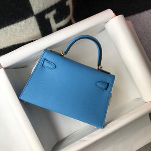 Hermes Kelly Bag Hermes 19CM Epsom Shoulder Mini Bag Middle blue 20469 - Default Title - View 2