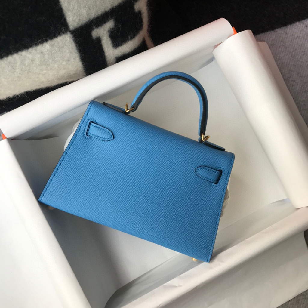 Hermes Kelly Bag Hermes 19CM Epsom Shoulder Mini Bag Middle blue 20469