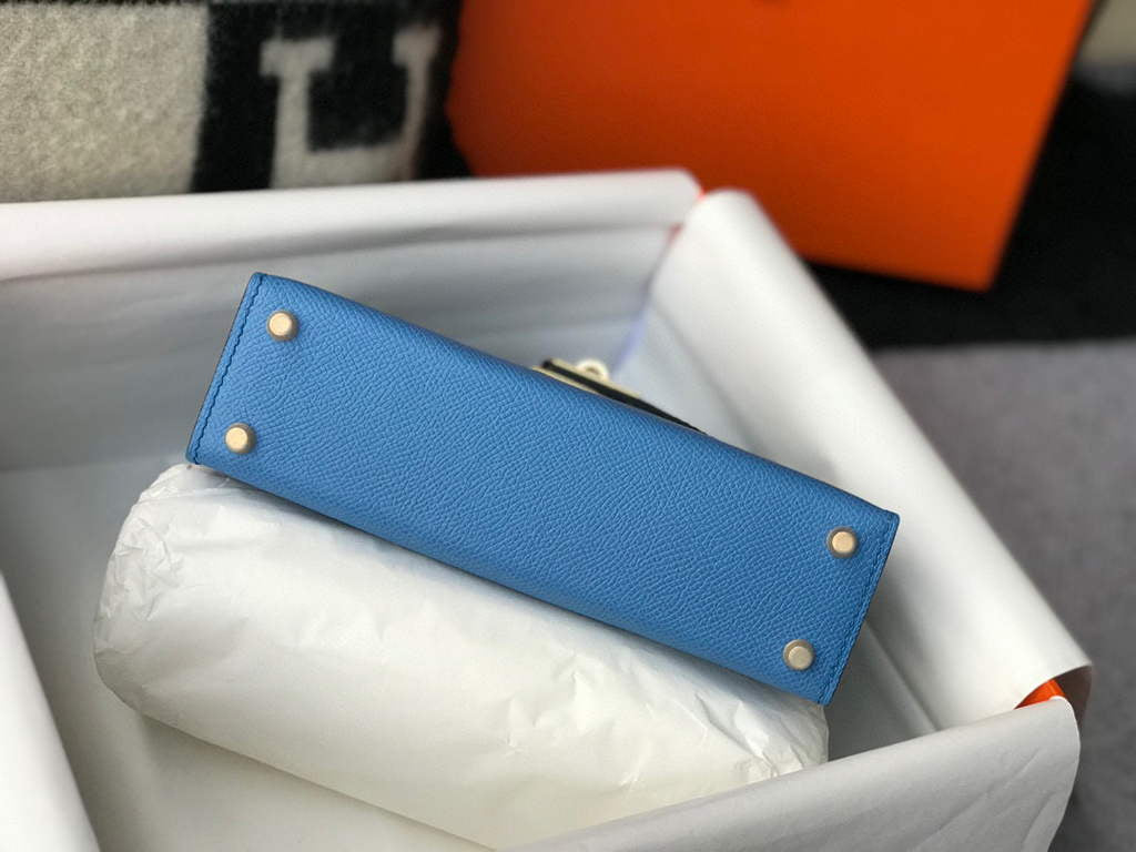 Hermes Kelly Bag Hermes 19CM Epsom Shoulder Mini Bag Middle blue 20469