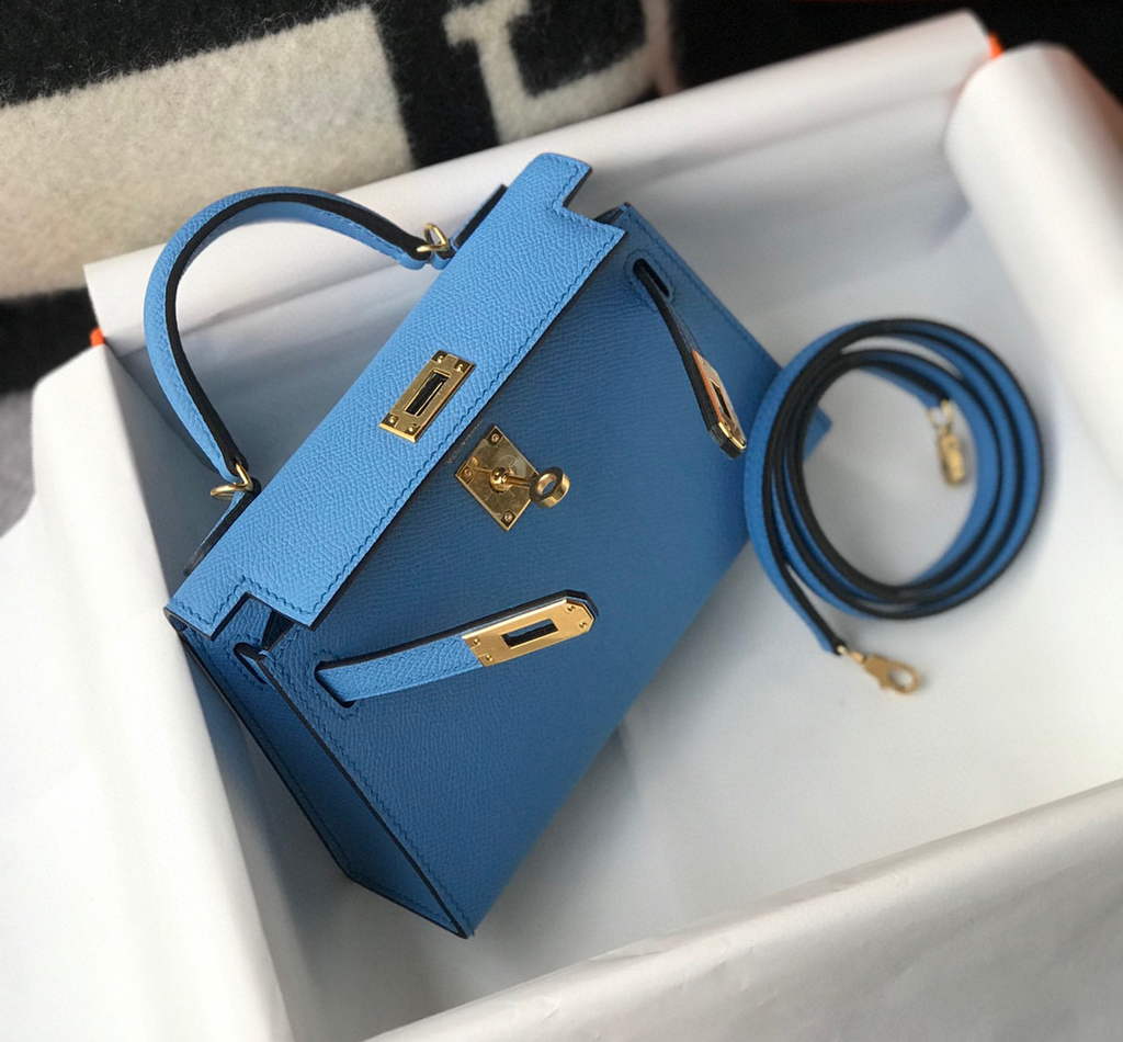 Hermes Kelly Bag Hermes 19CM Epsom Shoulder Mini Bag Middle blue 20469
