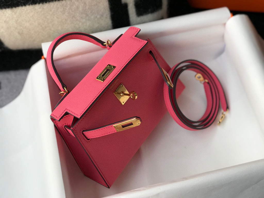 Hermes Kelly Bag Hermes 19CM Epsom Shoulder Mini Bag Dark pink 20472
