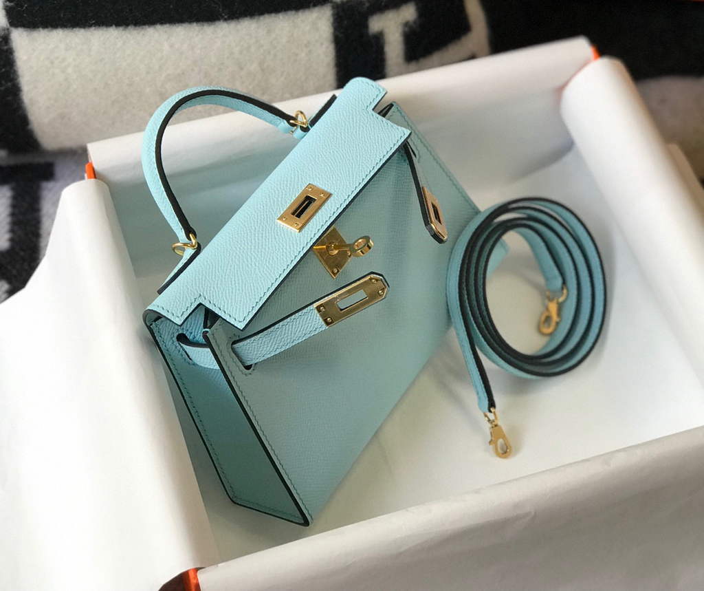 Hermes Kelly Bag Hermes 19CM Epsom Shoulder Mini Bag Light blue 20473