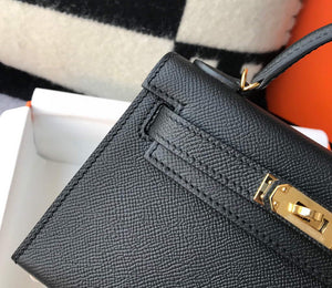 Hermes Kelly Bag Hermes 19CM Epsom Shoulder Mini Bag Black Gold buckle 20455 - Default Title - View 9