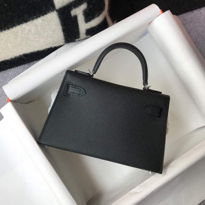 Hermes Kelly Bag Hermes 19CM Epsom Shoulder Mini Bag Black Silver buckle 20456 - Default Title - View 2