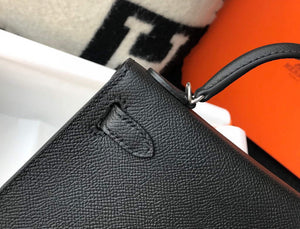 Hermes Kelly Bag Hermes 19CM Epsom Shoulder Mini Bag Black Silver buckle 20456 - Default Title - View 8