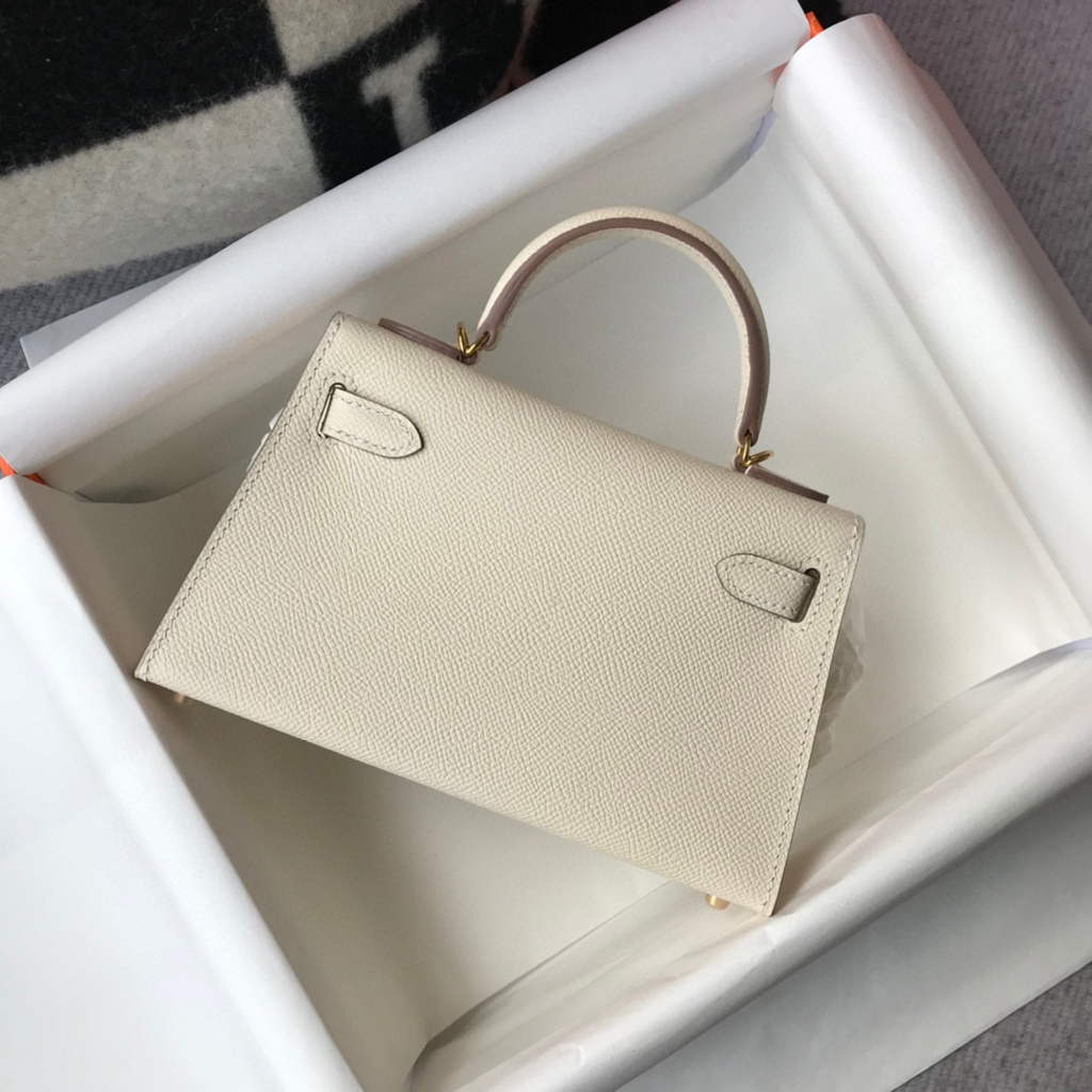 Hermes Kelly Bag Hermes 19CM Epsom Shoulder Mini Bag Beige Gold buckle 20458