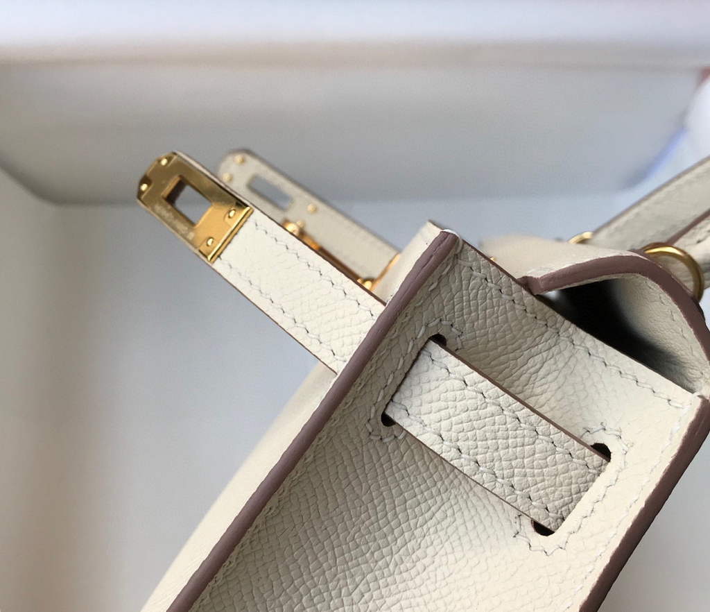 Hermes Kelly Bag Hermes 19CM Epsom Shoulder Mini Bag Beige Gold buckle 20458