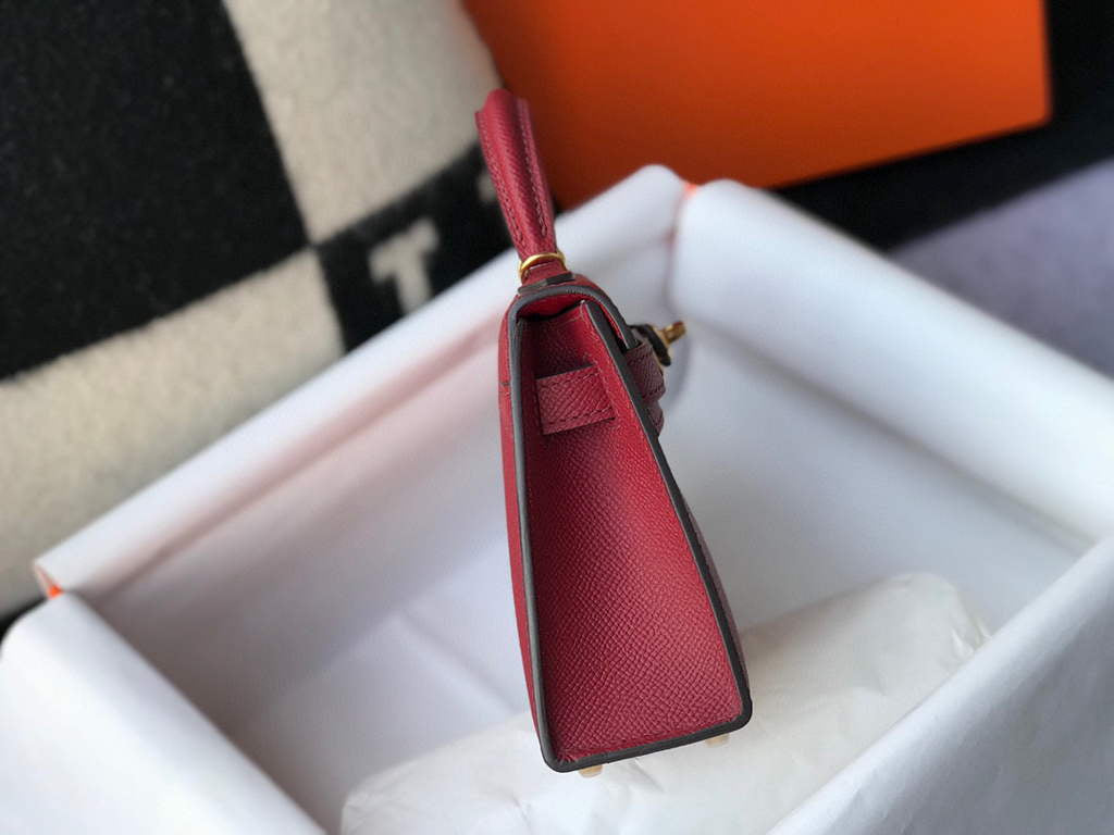 Hermes Kelly Bag Hermes 19CM Epsom Shoulder Mini Bag Wine red 20462
