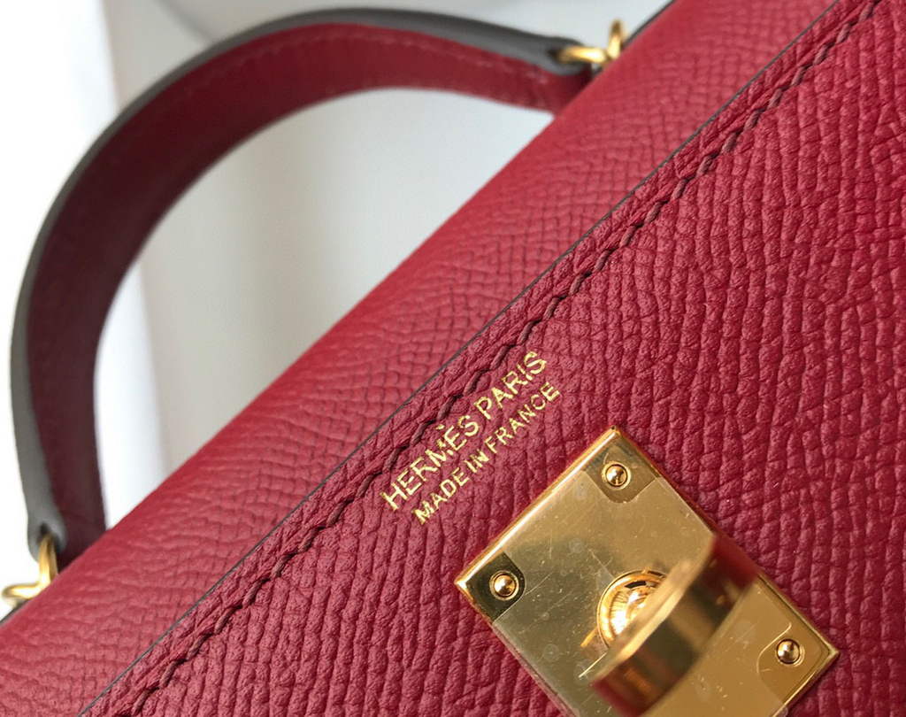Hermes Kelly Bag Hermes 19CM Epsom Shoulder Mini Bag Wine red 20462