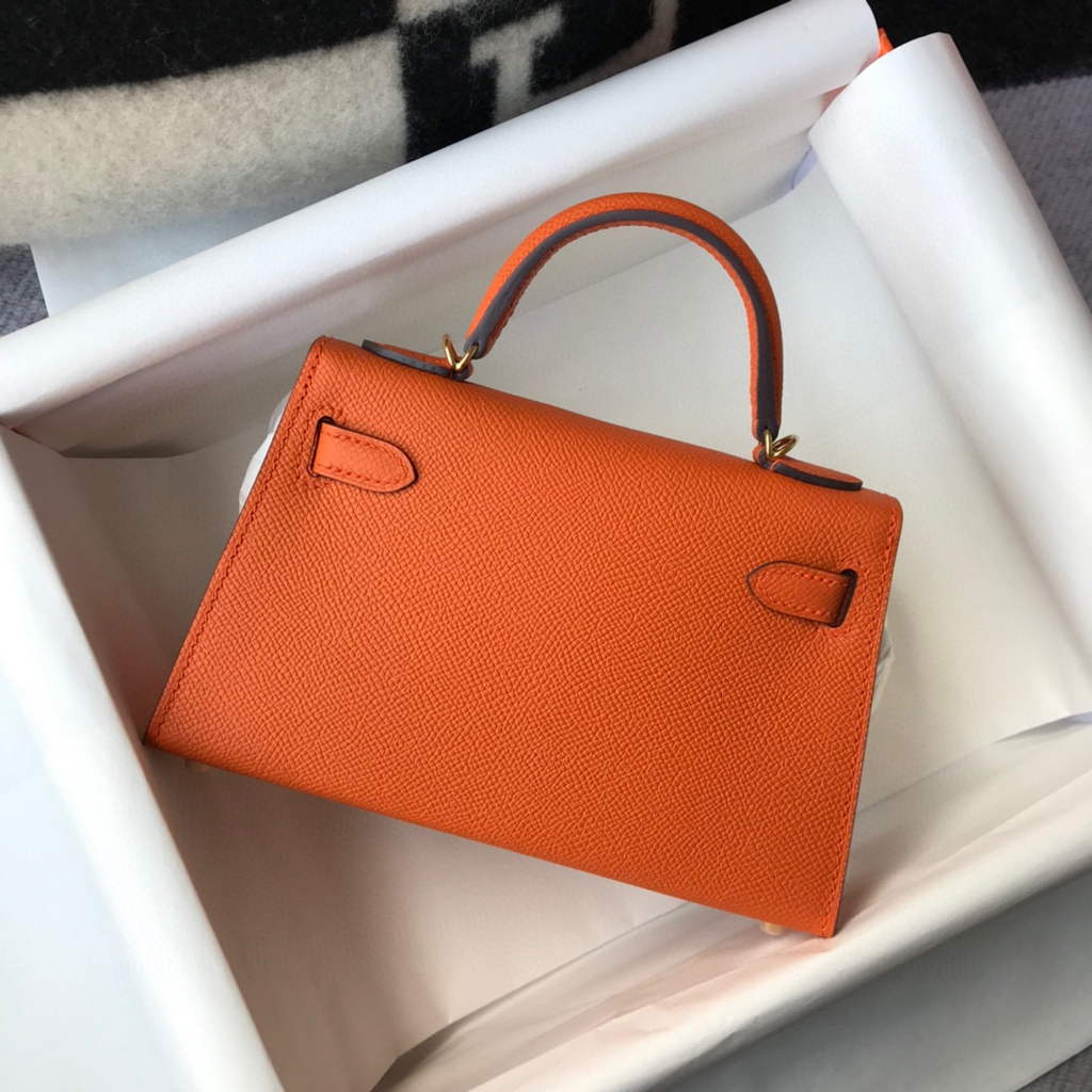 Hermes Kelly Bag Hermes 19CM Epsom Shoulder Mini Bag Orange 20464