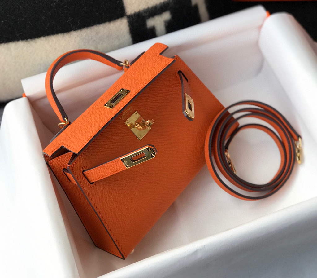 Hermes Kelly Bag Hermes 19CM Epsom Shoulder Mini Bag Orange 20464