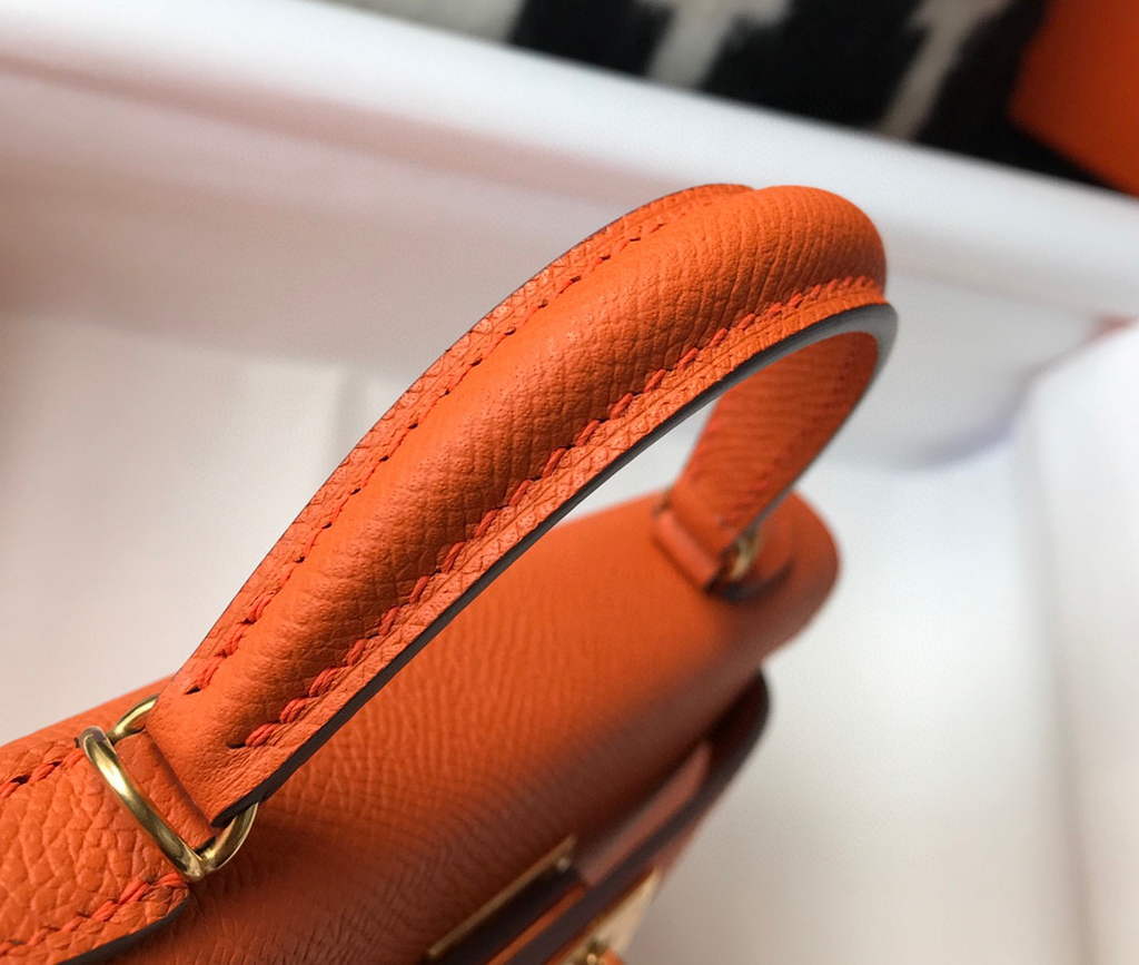 Hermes Kelly Bag Hermes 19CM Epsom Shoulder Mini Bag Orange 20464