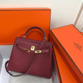 Hermes Kelly Danse 20314 Designer Tote Shoulder Strap Bag Wine Red - luxibagsmall
