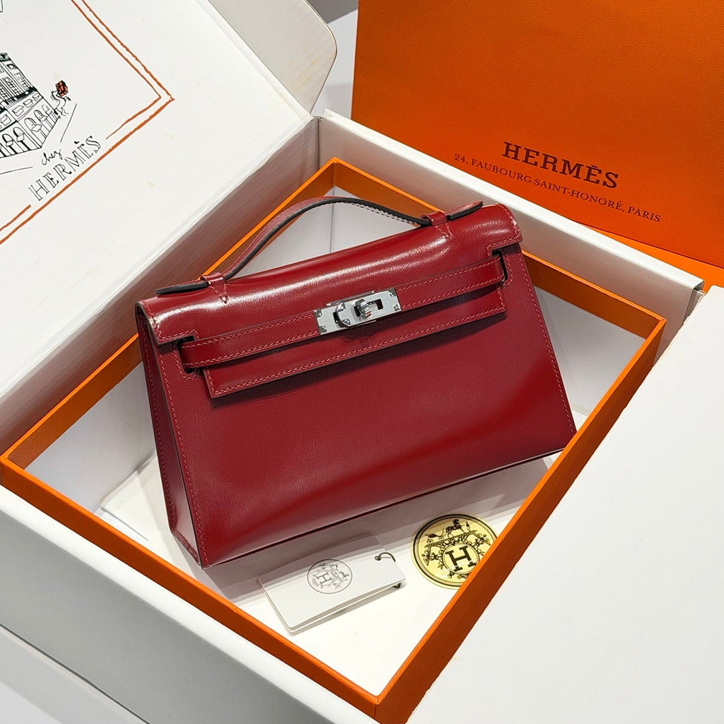 Hermes Kelly Pouchette Box Leather clutch bag H231048