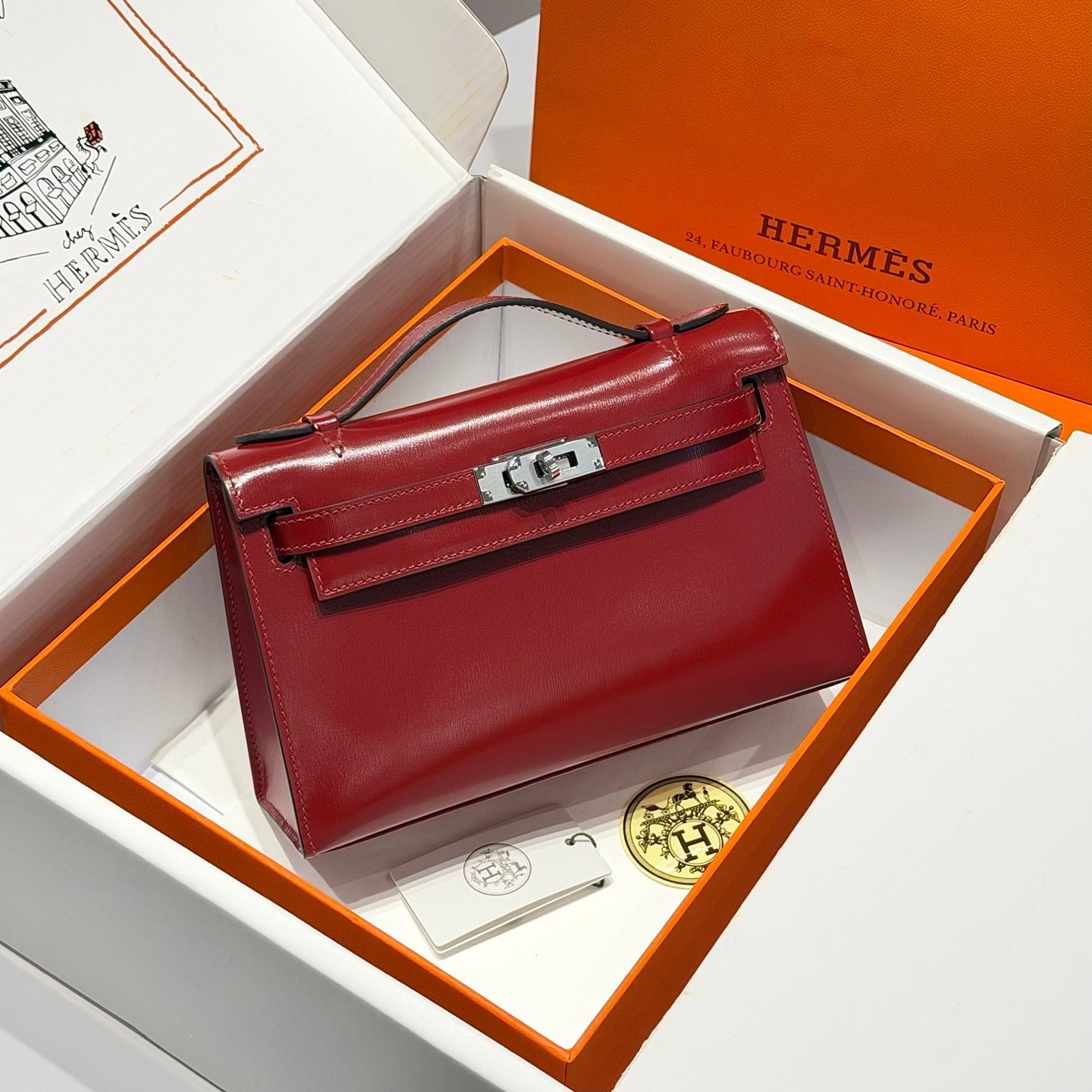 Hermes Kelly Pouchette Box Leather clutch bag H231048