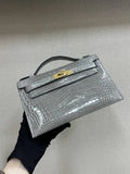 Hermes Kelly Pouchette Glossy crocodile Leather clutch bag H231024