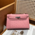 Hermes Kelly Pouchette Ostrich Leather clutch bag Silver H230300