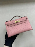 Hermes Kelly Pouchette Ostrich Leather clutch bag Silver H230300