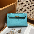 Hermes Kelly Pouchette Ostrich Leather clutch bag Silver H230302