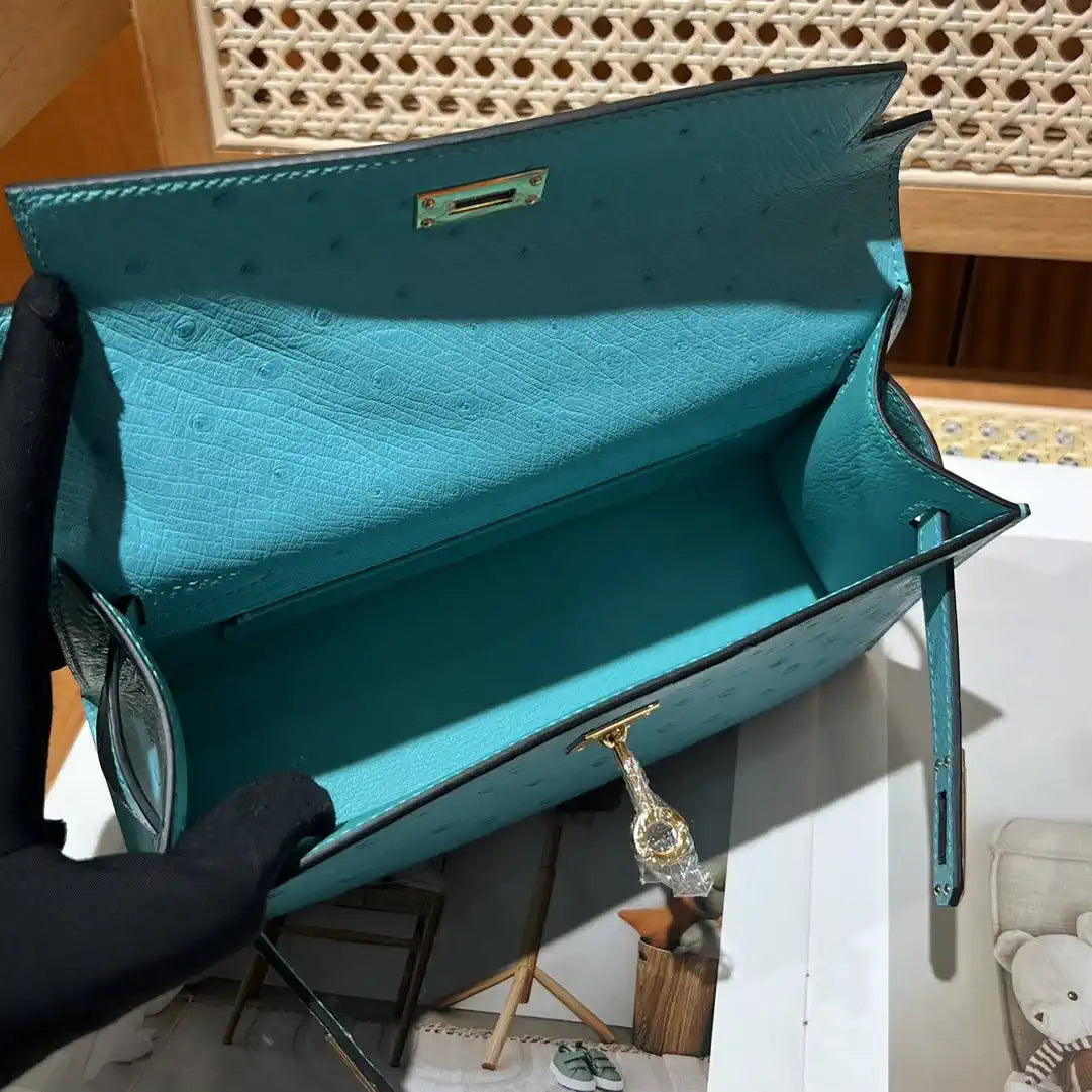 Hermes Kelly Pouchette Ostrich Leather clutch bag Silver H230302