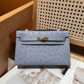 Hermes Kelly Pouchette Ostrich Leather clutch bag Silver H230304