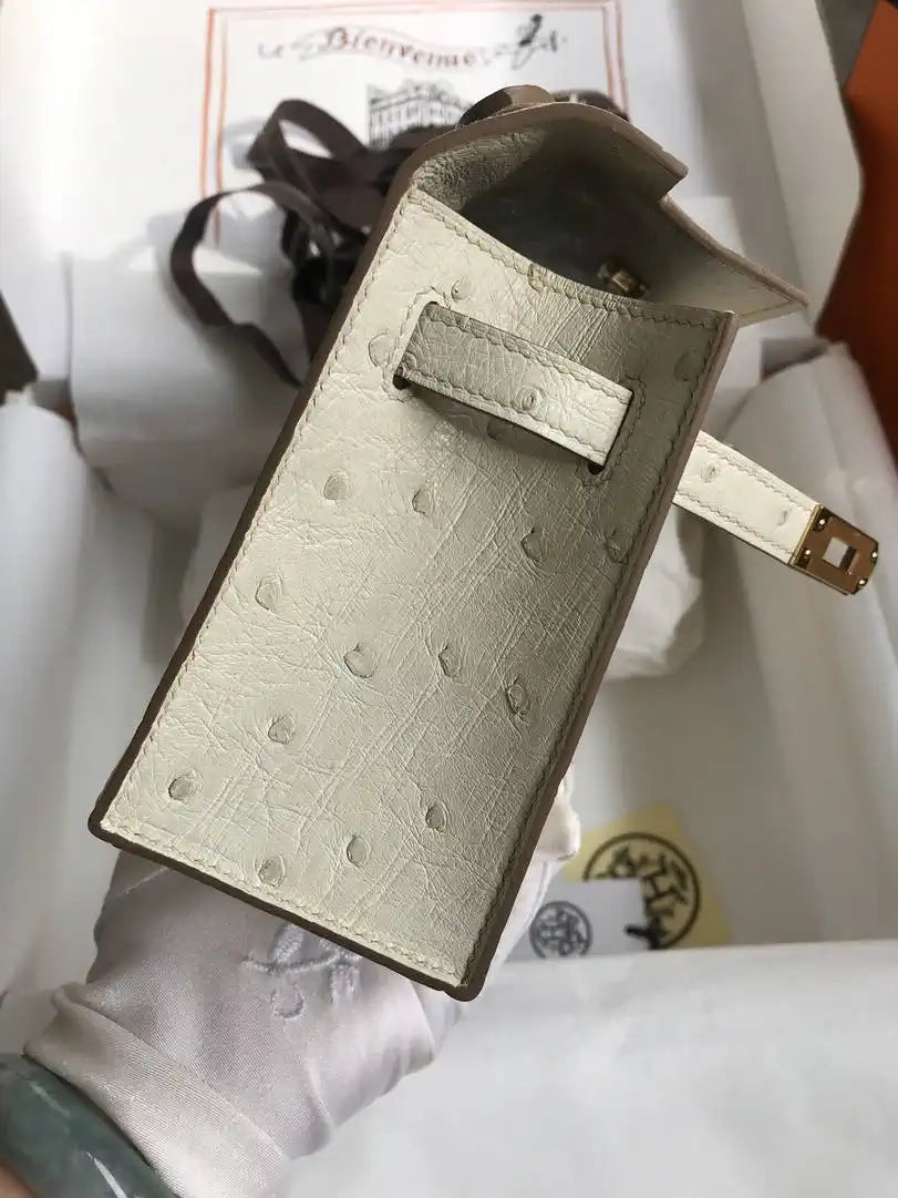 Hermes Kelly Pouchette Ostrich Leather clutch bag Silver H230306