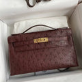 Hermes Kelly Pouchette Ostrich Leather clutch bag Silver H230307