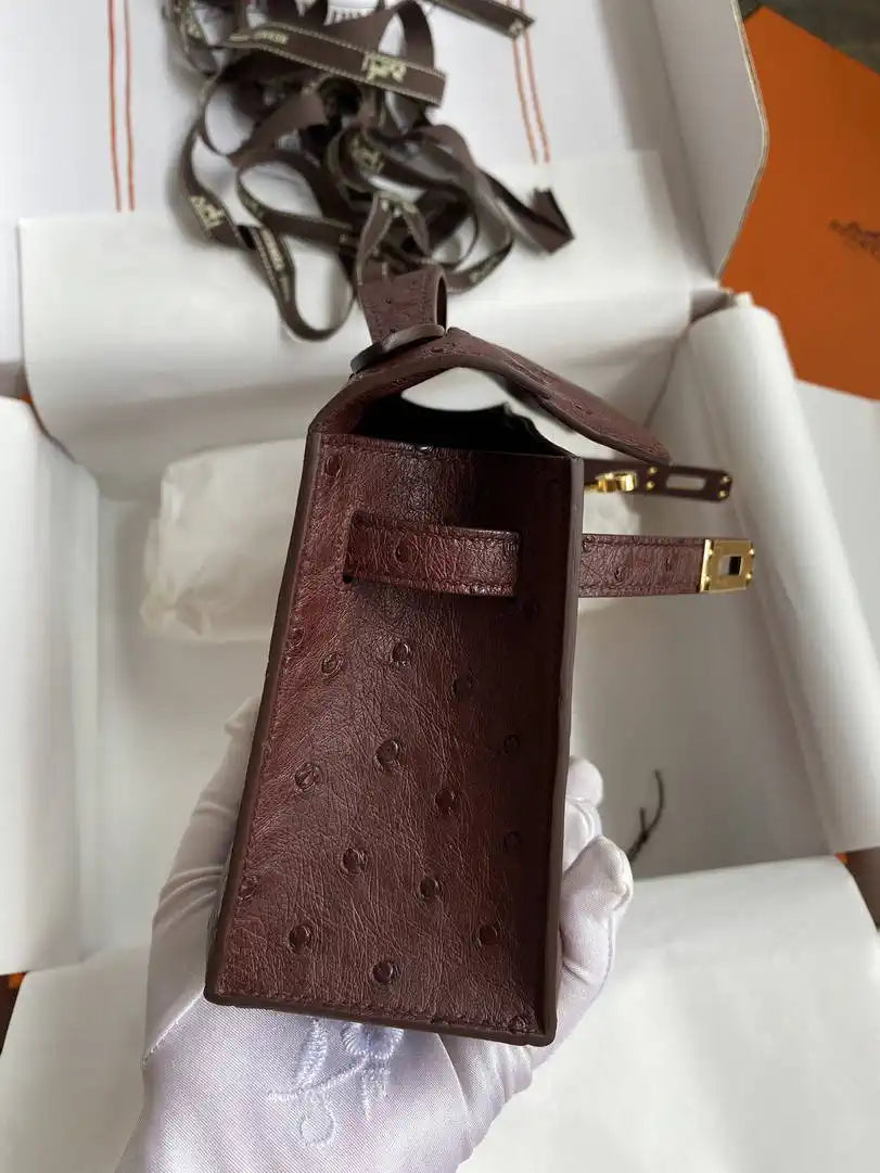 Hermes Kelly Pouchette Ostrich Leather clutch bag Silver H230307