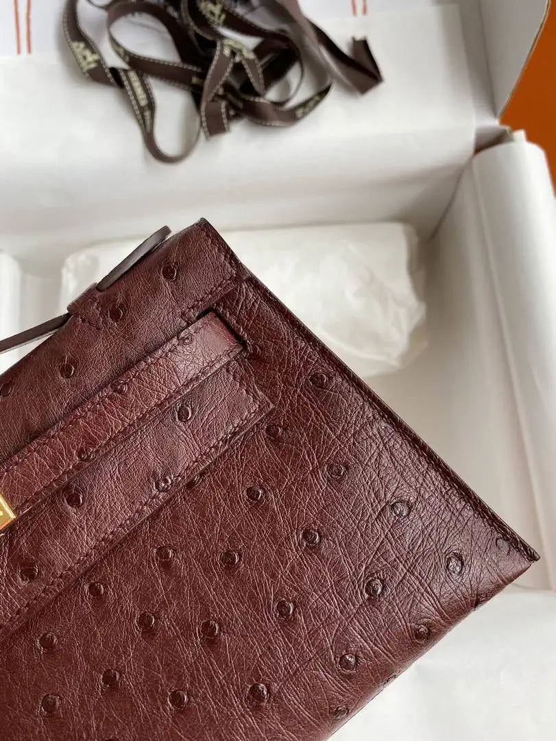 Hermes Kelly Pouchette Ostrich Leather clutch bag Silver H230307