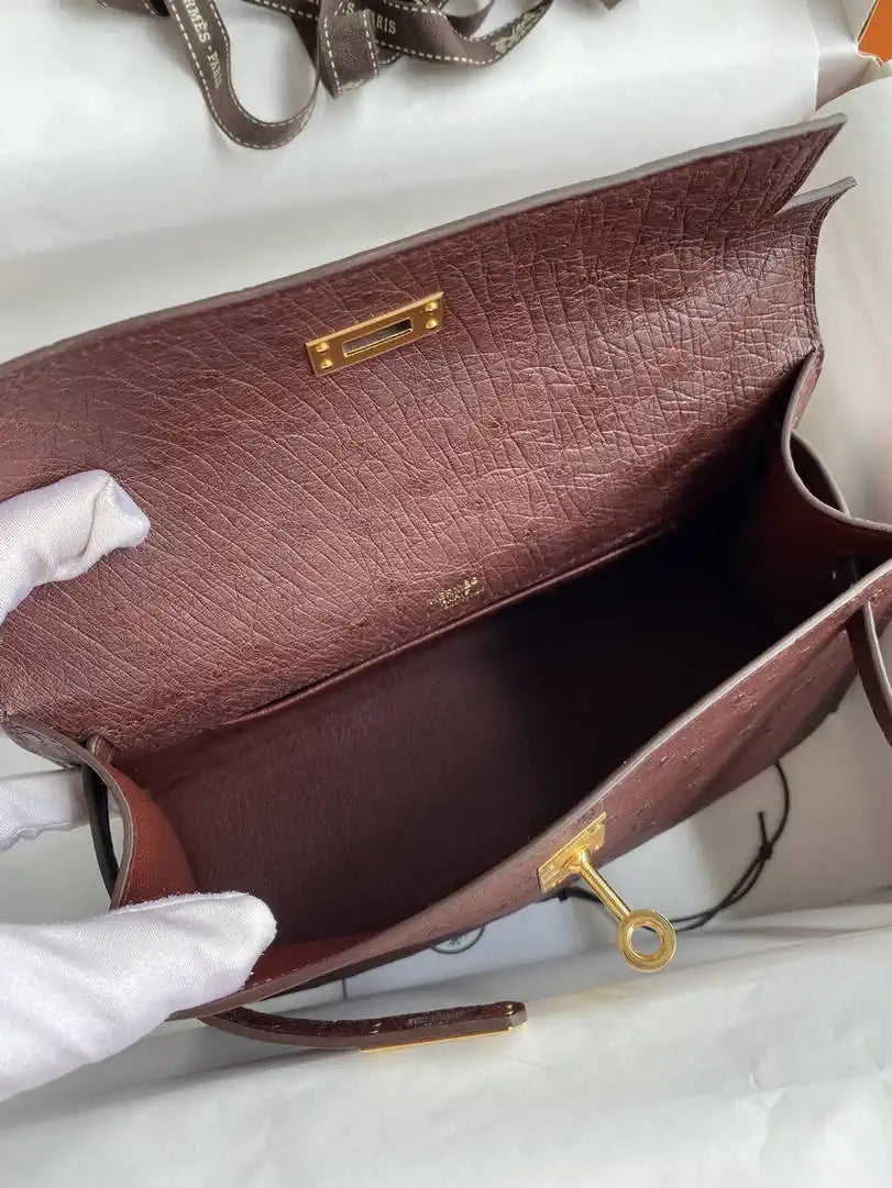 Hermes Kelly Pouchette Ostrich Leather clutch bag Silver H230307