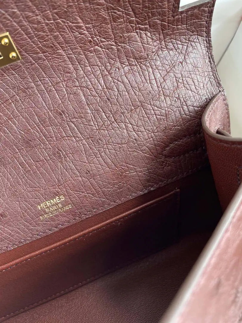Hermes Kelly Pouchette Ostrich Leather clutch bag Silver H230307