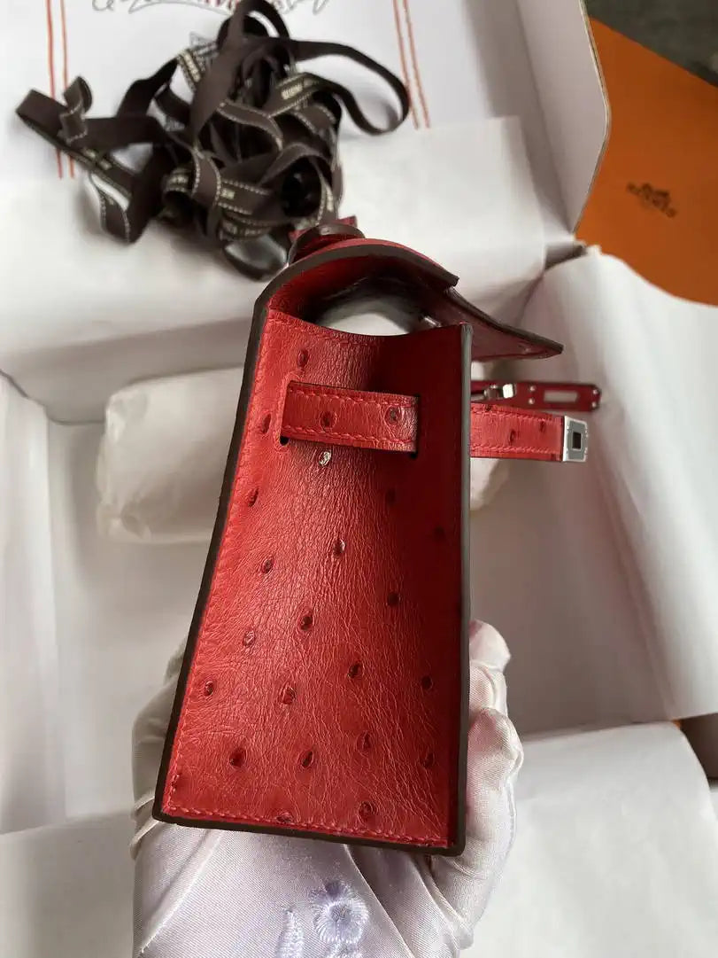 Hermes Kelly Pouchette Ostrich Leather clutch bag Silver H230308
