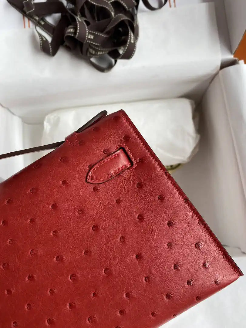 Hermes Kelly Pouchette Ostrich Leather clutch bag Silver H230308