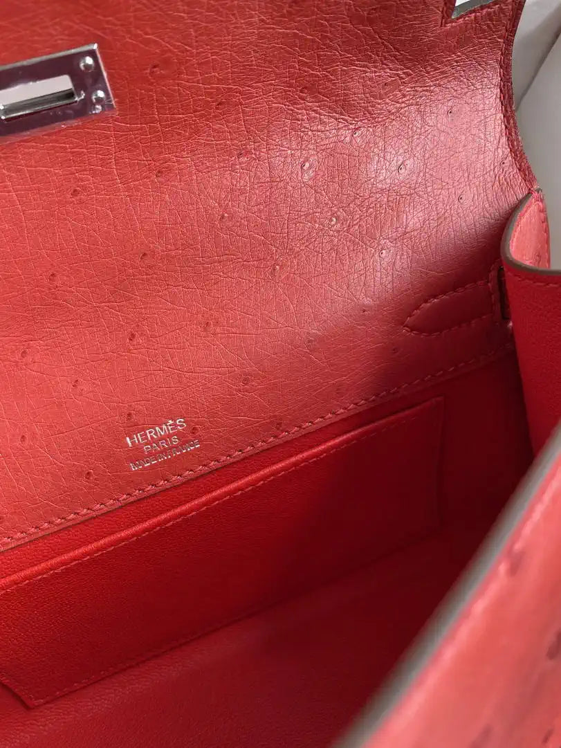 Hermes Kelly Pouchette Ostrich Leather clutch bag Silver H230308