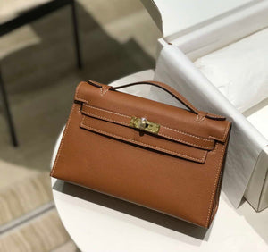 Hermes Kelly Pouchette Swift Leather clutch bag Gold H230265 - Default Title - View 3