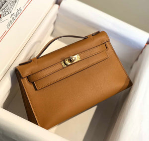 Hermes Kelly Pouchette Swift Leather clutch bag Gold H230276 - Default Title - View 2
