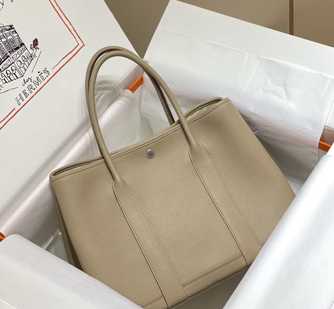 Hermes Light Gray Togo Medium Garden Party 36cm Bag H239056 - Default Title - View 1