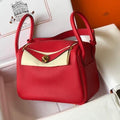 Hermes Lindy 26cm Designer Tote Shoulder Bags Red Gold - luxibagsmall