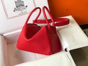 Hermes Lindy 26cm Designer Tote Shoulder Bags Red Gold - luxibagsmall